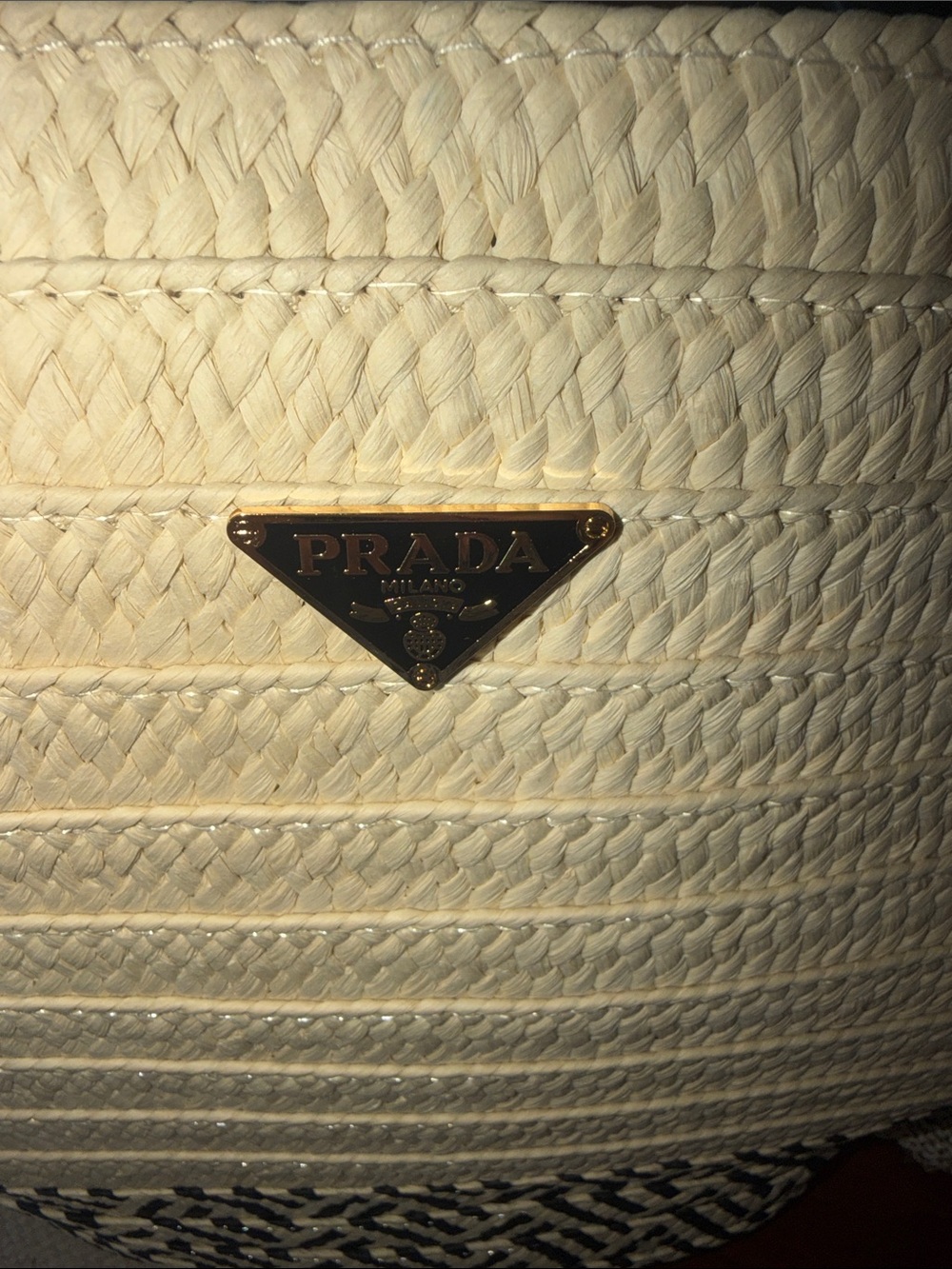 Luxury Cream and Black Woven Straw Tote with Logo nwt - Picture 3 of 14